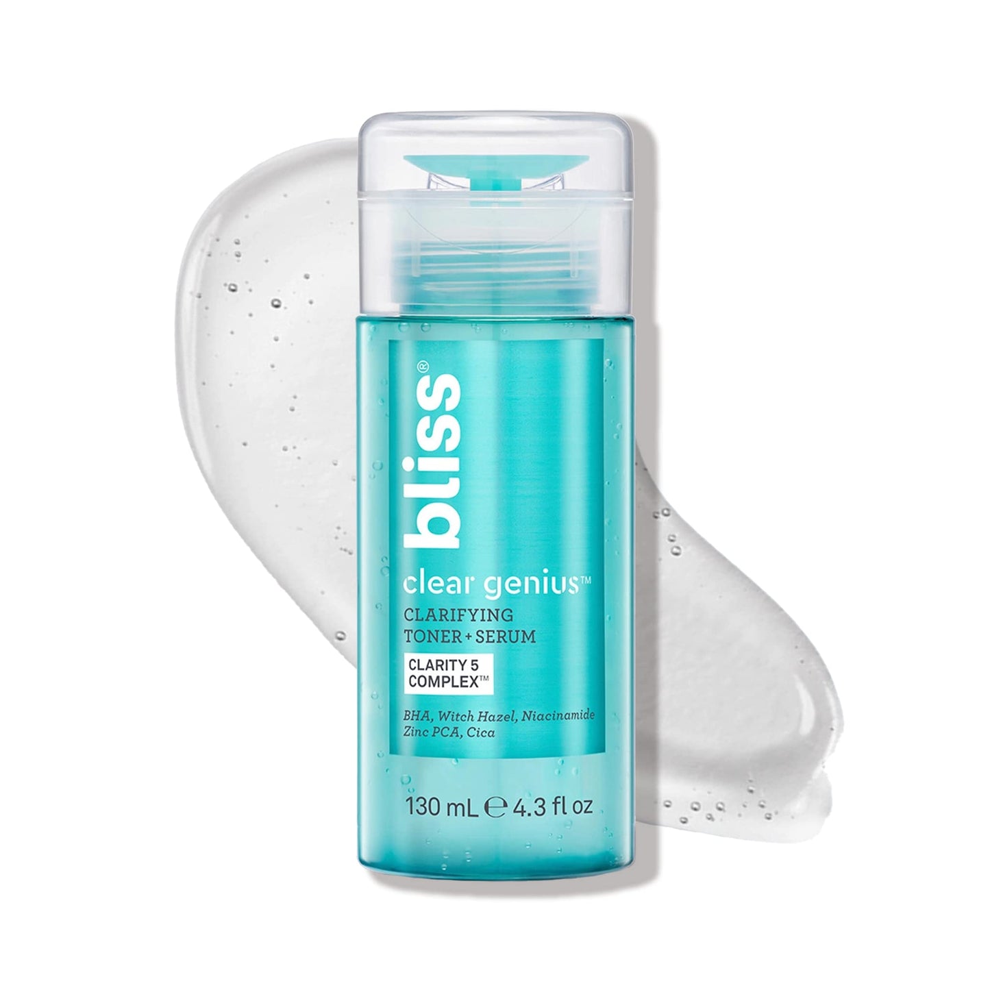 Bliss Clear Genius Clarifying Toner + Serum 4.3 fl oz – Pore Purifying, Calming & Clearing Formula with Salicylic Acid, Niacinamide & Witch Hazel