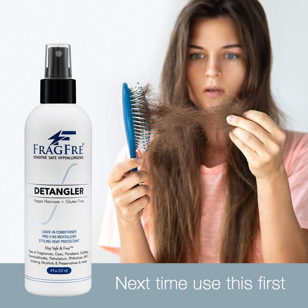 FRAGFRE Hair Detangler Spray 8 oz – Leave-In Conditioner & Heat Protectant for Sensitive Scalp – Fragrance Free, Gluten Free, Vegan, Cruelty Free