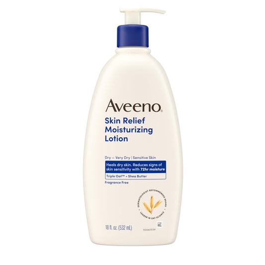 Aveeno Skin Relief Moisturizing Lotion for Very Dry, Sensitive Skin – Fast-Absorbing, Triple Oat & Shea, Fragrance-Free, 18 fl. oz