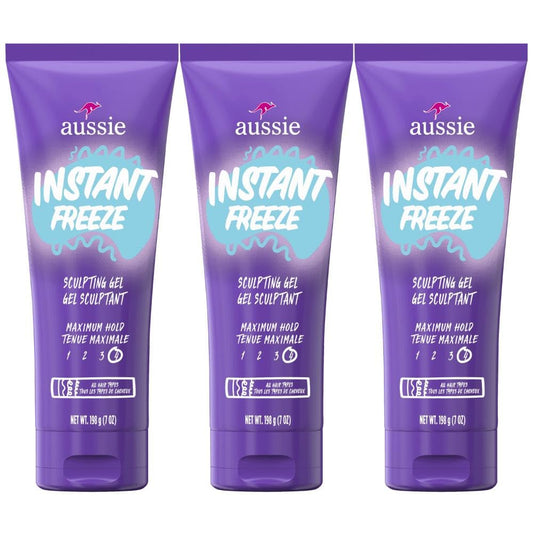 Aussie Instant Freeze Sculpting Hair Gel Triple Pack, 7 Fl Oz Each | Max Hold, No Flakes, Frizz Control with Jojoba Oil, Sea Kelp & Aloe