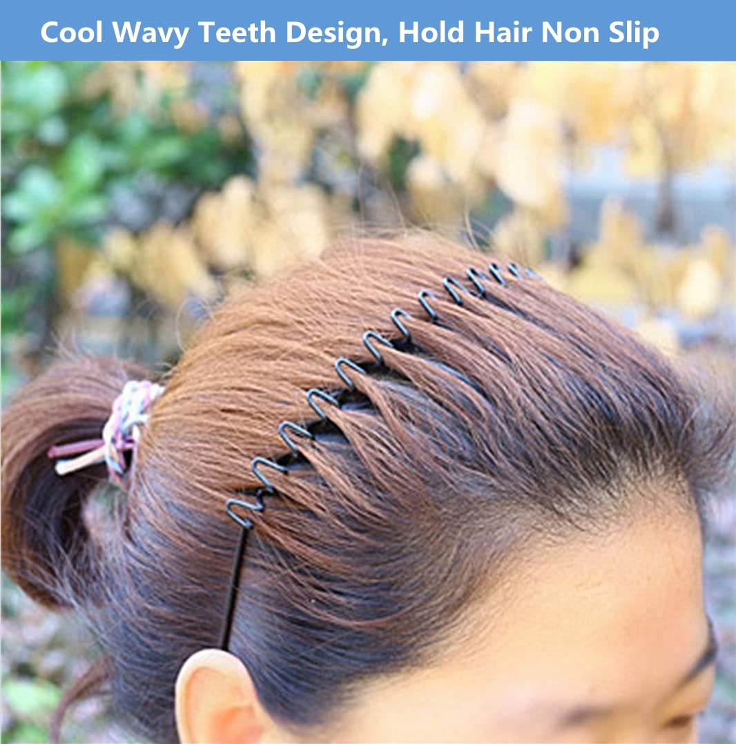 bodbop Metal Hair Band for Men & Women – Unisex Black Wavy Spring Headband, Non-Slip Elastic Hoop for Sports, Stylish & Durable Headwear