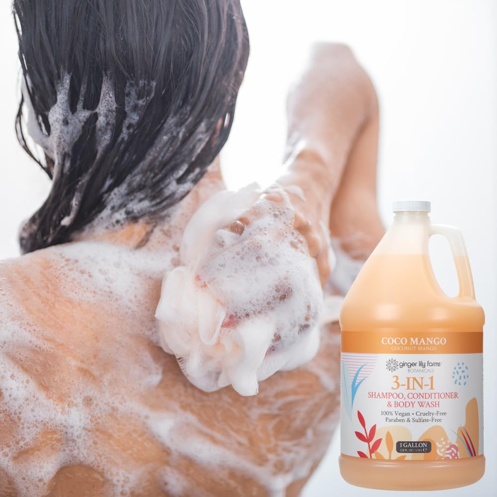 Ginger Lily Farms Botanicals 3-in-1 Shampoo, Conditioner & Body Wash Refill, Coco Mango Scent, Vegan & Cruelty-Free, 1 Gallon (128 fl oz)