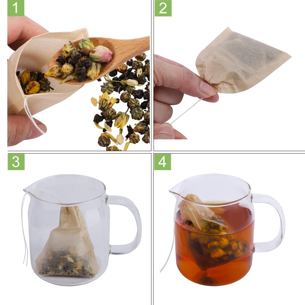 Aksuaple 100-Pack Eco-Fil Disposable Tea Filter Bags – Biodegradable, Compostable Wood Pulp, Unbleached Loose Tea Infuser Sachets with Drawstring