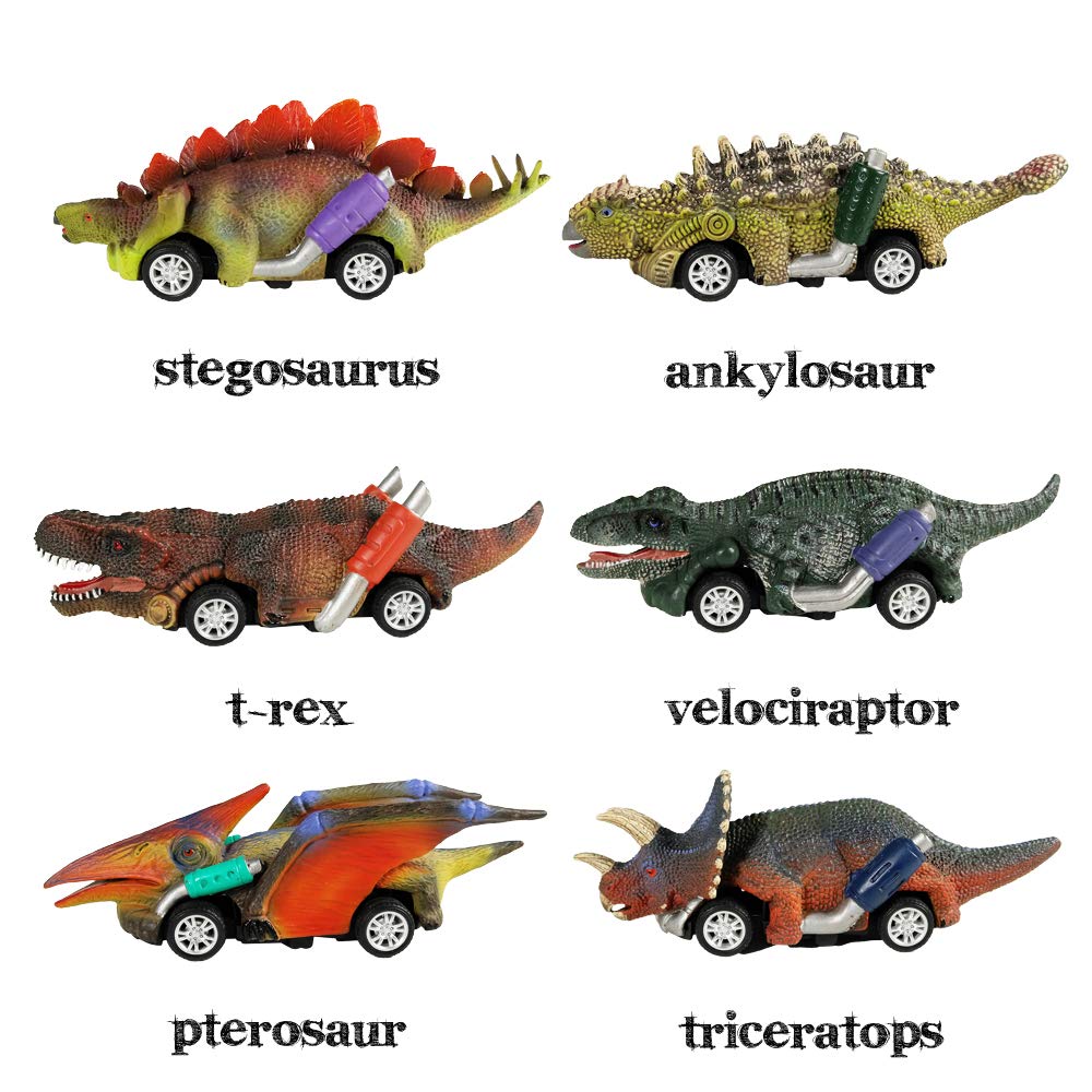 DINOBROS 6-Pack Dinosaur Pull Back Cars Toy Set for Toddlers & Kids Ages 3+ | T-Rex & Dino Vehicles, Fun Dinosaur Games for Boys & Girls