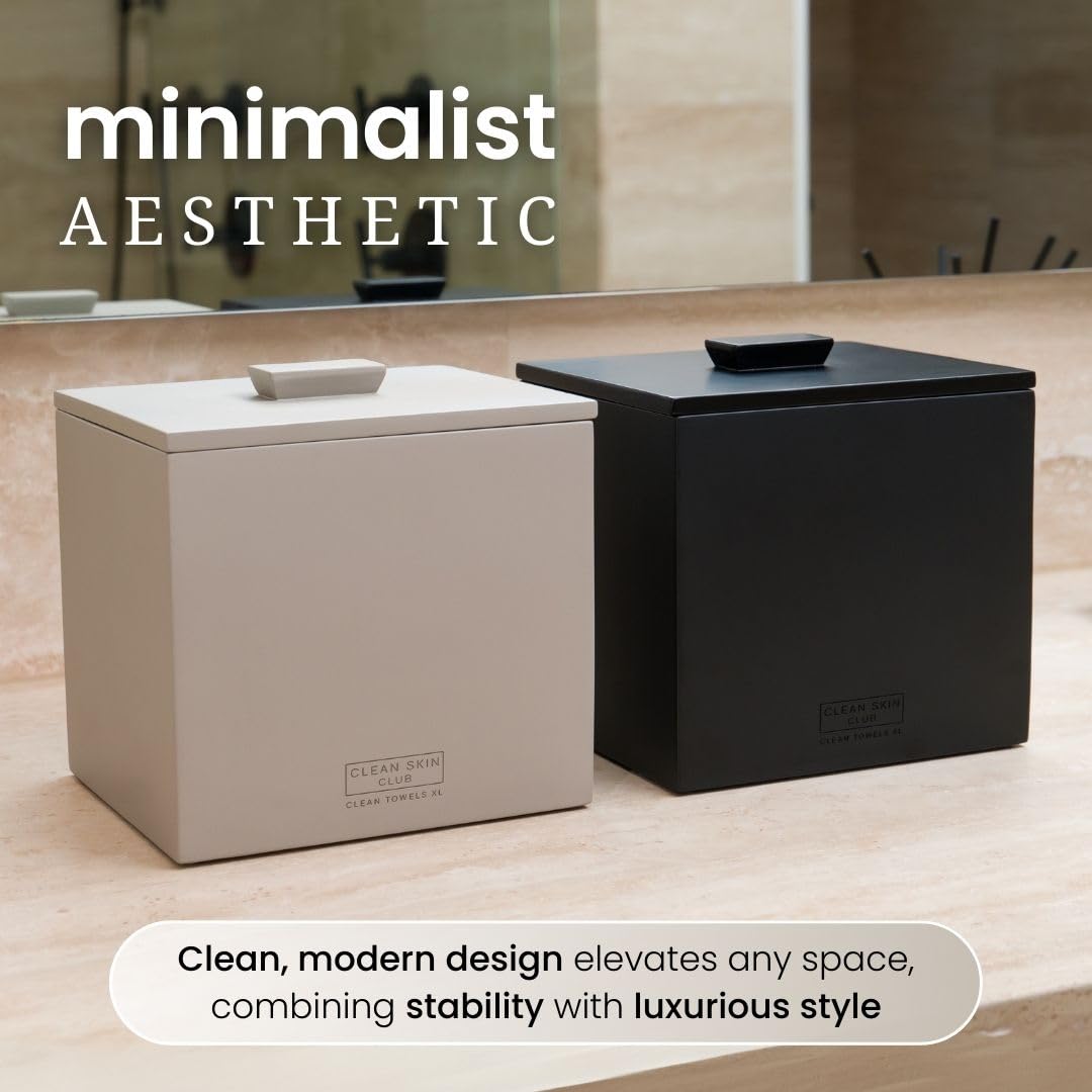 CLEAN SKIN CLUB XL Cement Box for 50 Disposable Towels, Concrete Face Towelette Holder, Bathroom Counter Storage, Taupe Stone