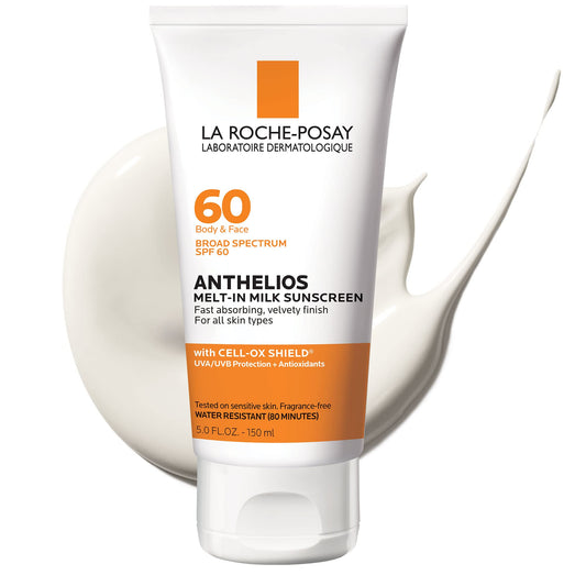 La Roche-Posay Anthelios Melt-In Milk SPF 60 Sunscreen for Face & Body, Broad Spectrum, Lightweight, Oil-Free, Fast Absorbing, Oxybenzone Free