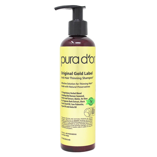 PURA D'OR Original Gold Label Anti-Thinning Biotin Shampoo 8oz – Clinically Tested Herbal Blend for Thicker, Stronger Hair, Safe for Color-Treated Hair