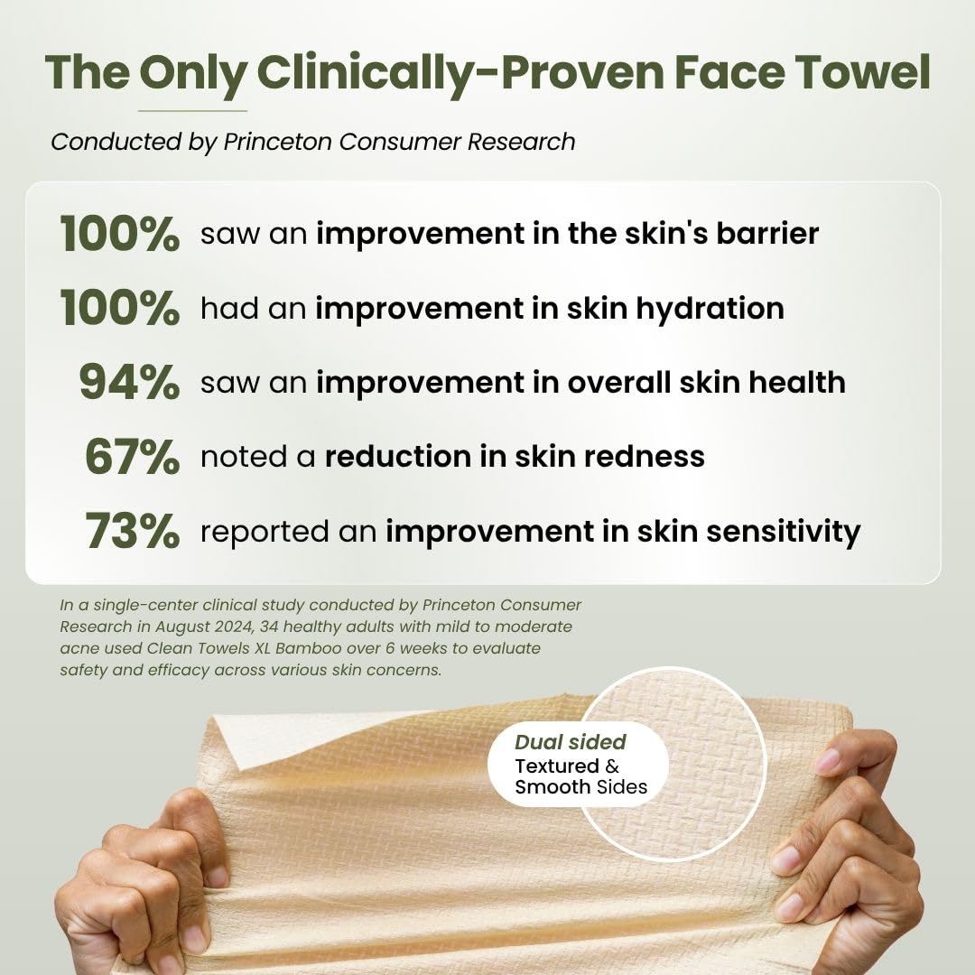 Clean Skin Club Bamboo Viscose Clean Towels XL – 100% USDA Biobased Disposable Face Towels, Ultra Soft Makeup Remover Dry Wipes, 50 Count