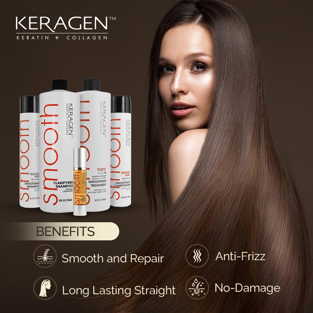 Keragen Brazilian Keratin Hair Treatment Kit – Sulfate-Free Straightening Cream & Anti-Frizz Solution for Dry, Damaged Hair, Salon-Grade Combo Set