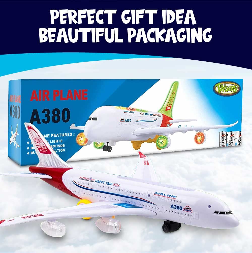 Toysery Airplane Toy for Kids – Bump & Go Action Plane with LED Lights & Sounds, Airbus A380, Toddler Toy for Boys & Girls 3-12 Years