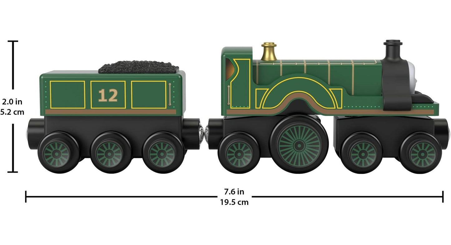 Thomas & Friends Wooden Railway, Emily Engine and Coal Car, push-along train made from sustainably sourced wood for kids 2 years and up