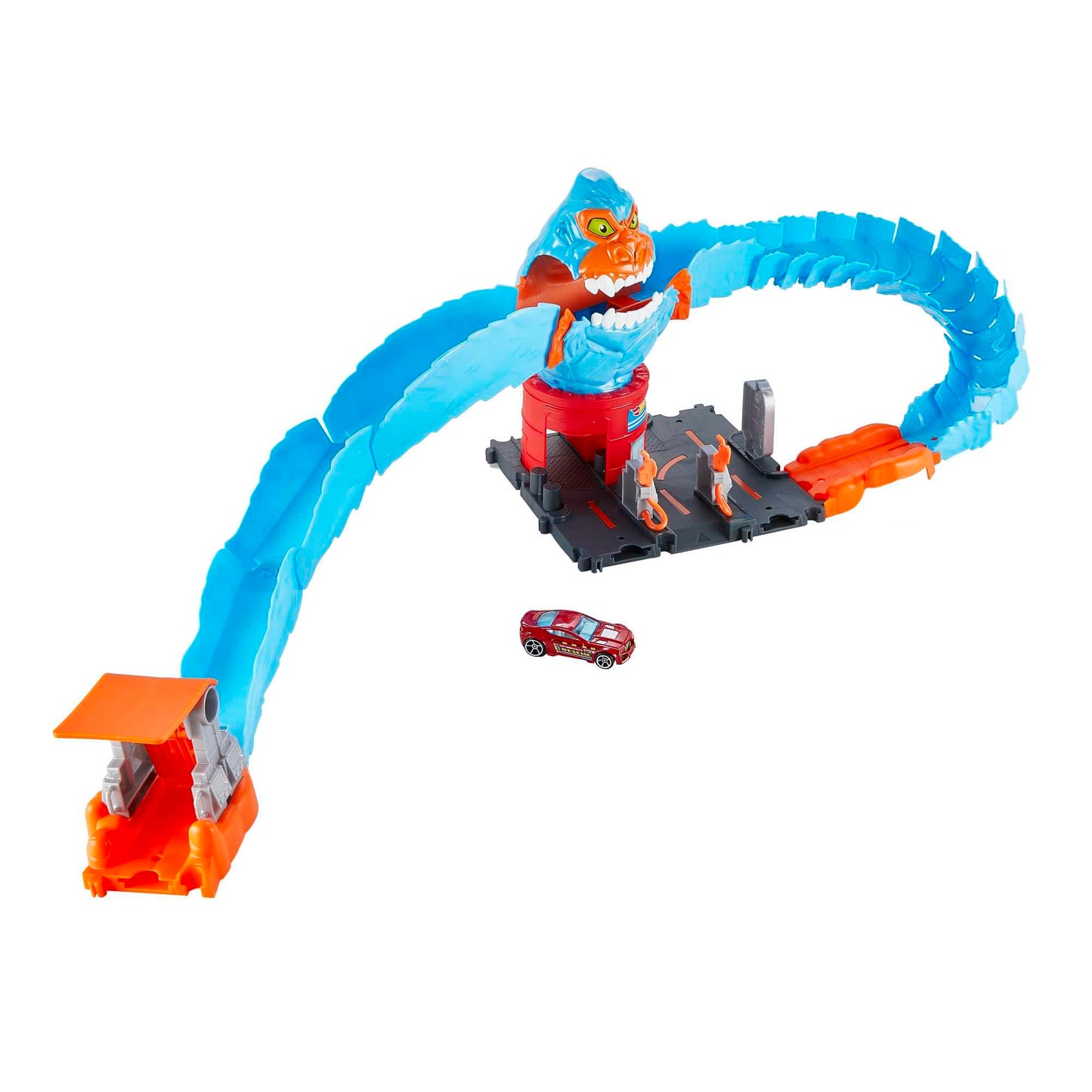 Hot Wheels City Wreck & Ride Gorilla Attack with 1 Car, Connects to Other Sets, Gas Station-Themed Set, Gift for Kids 4 to 8 Years Old