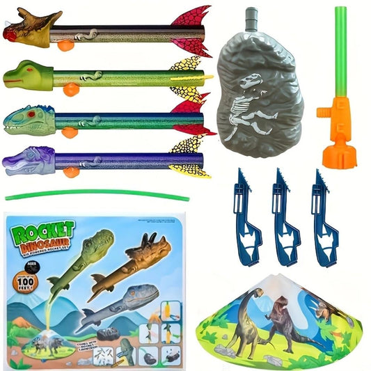Topnradym Dinosaur Rocket Launcher, 6 Dinosaur Foam Rockets, Launch up to 100 ft, Family Fun, Birthdays, Gift