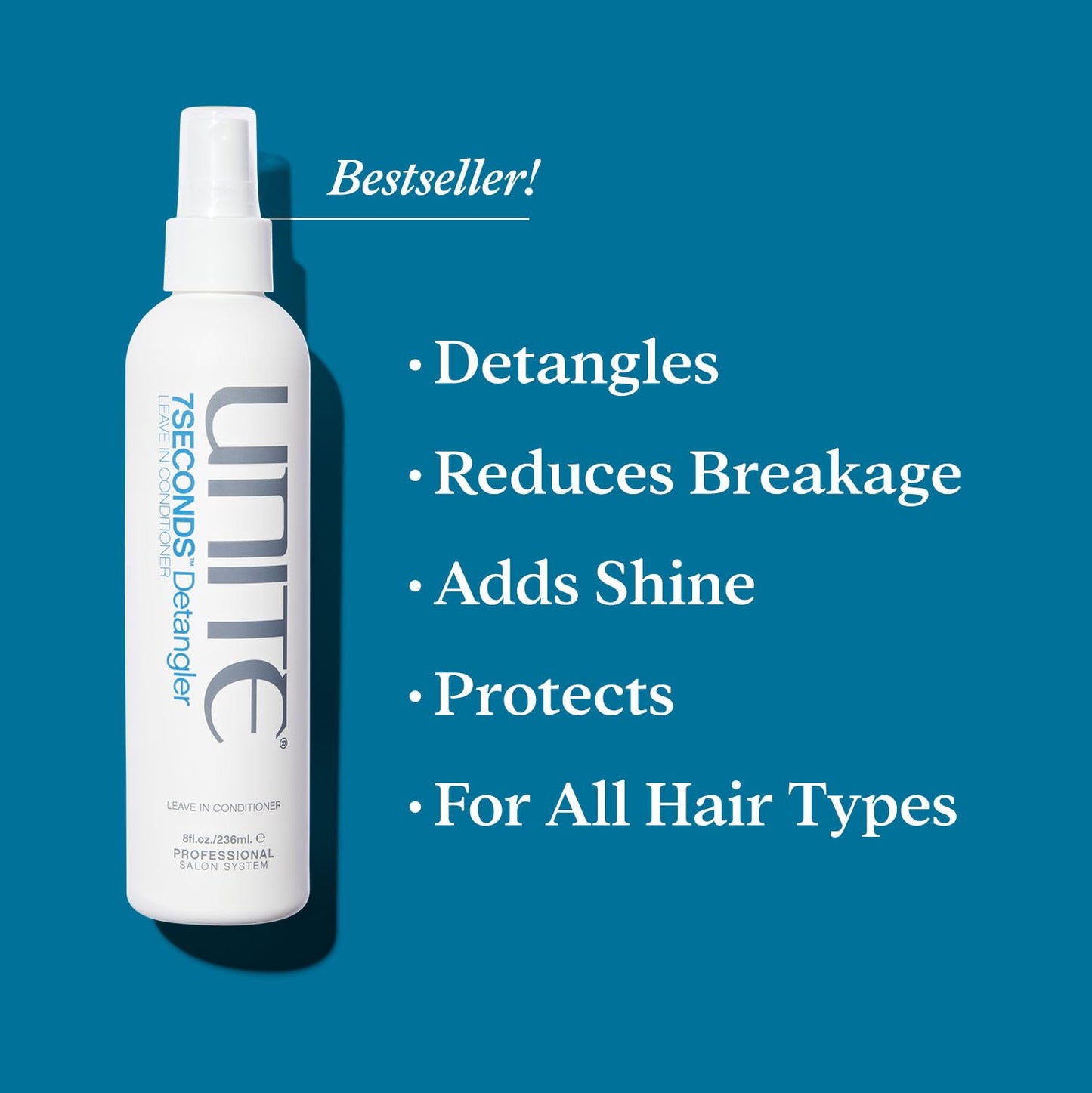 UNITE Hair 7SECONDS Detangler Leave-In Conditioner Spray – Instantly Detangles, Strengthens & Protects from Heat & UV – Vegan, Color-Safe, 2 Fl Oz