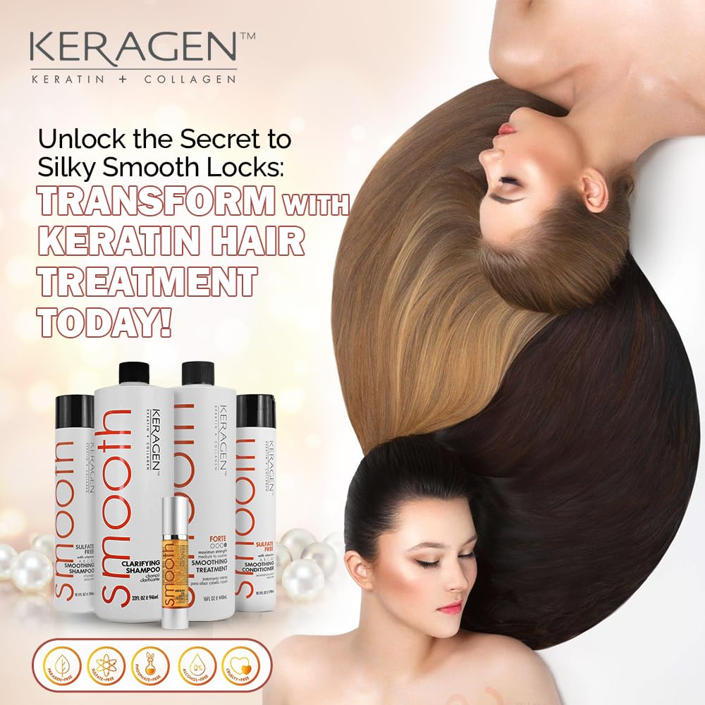 Keragen Brazilian Keratin Hair Treatment Kit – Sulfate-Free Straightening Cream & Anti-Frizz Solution for Dry, Damaged Hair, Salon-Grade Combo Set