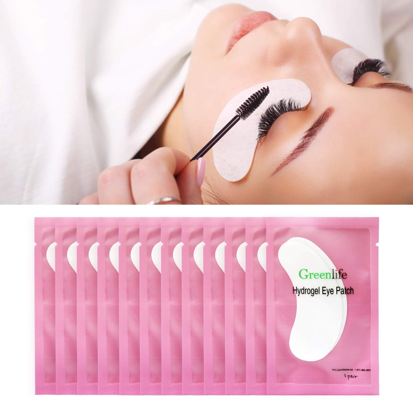 GreenLife 150 Pairs Natural Eyelash Extension Under Eye Gel Pads with Collagen & Aloe Vera Hydrogel, Eyelash Extension Tool Kit