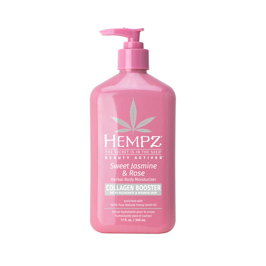 Hempz Sweet Jasmine & Rose Herbal Body Moisturizer 17oz – Vegan Lotion with Hemp Seed Oil, Collagen & Shea Butter for Dry Skin