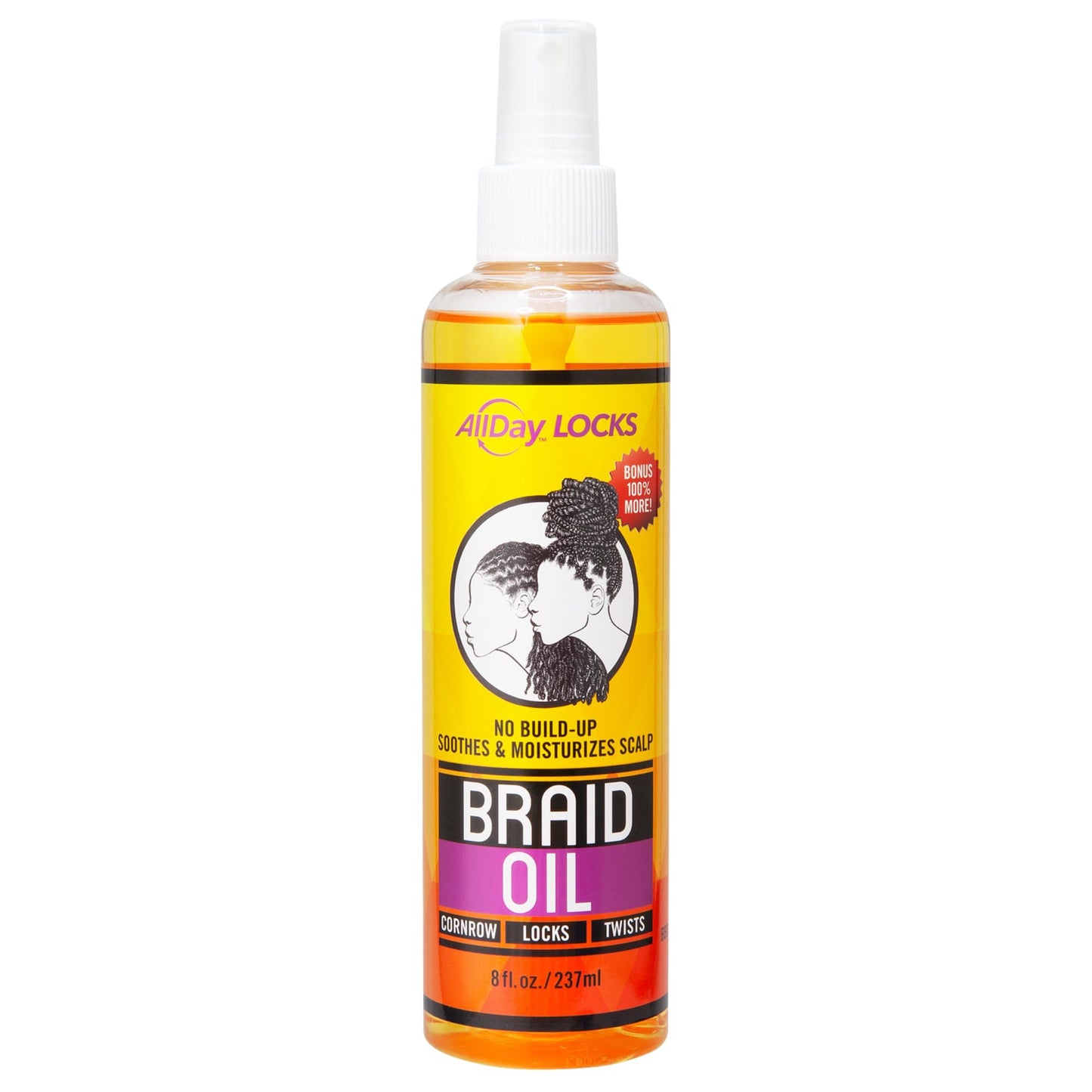 AllDay Locks Braid Oil 8oz | Moisturizes & Strengthens Hair & Scalp | Soothes Tension | Infused with Grape, Orange & Olive Oils | Nourishes Braids, Twists & Cornrows