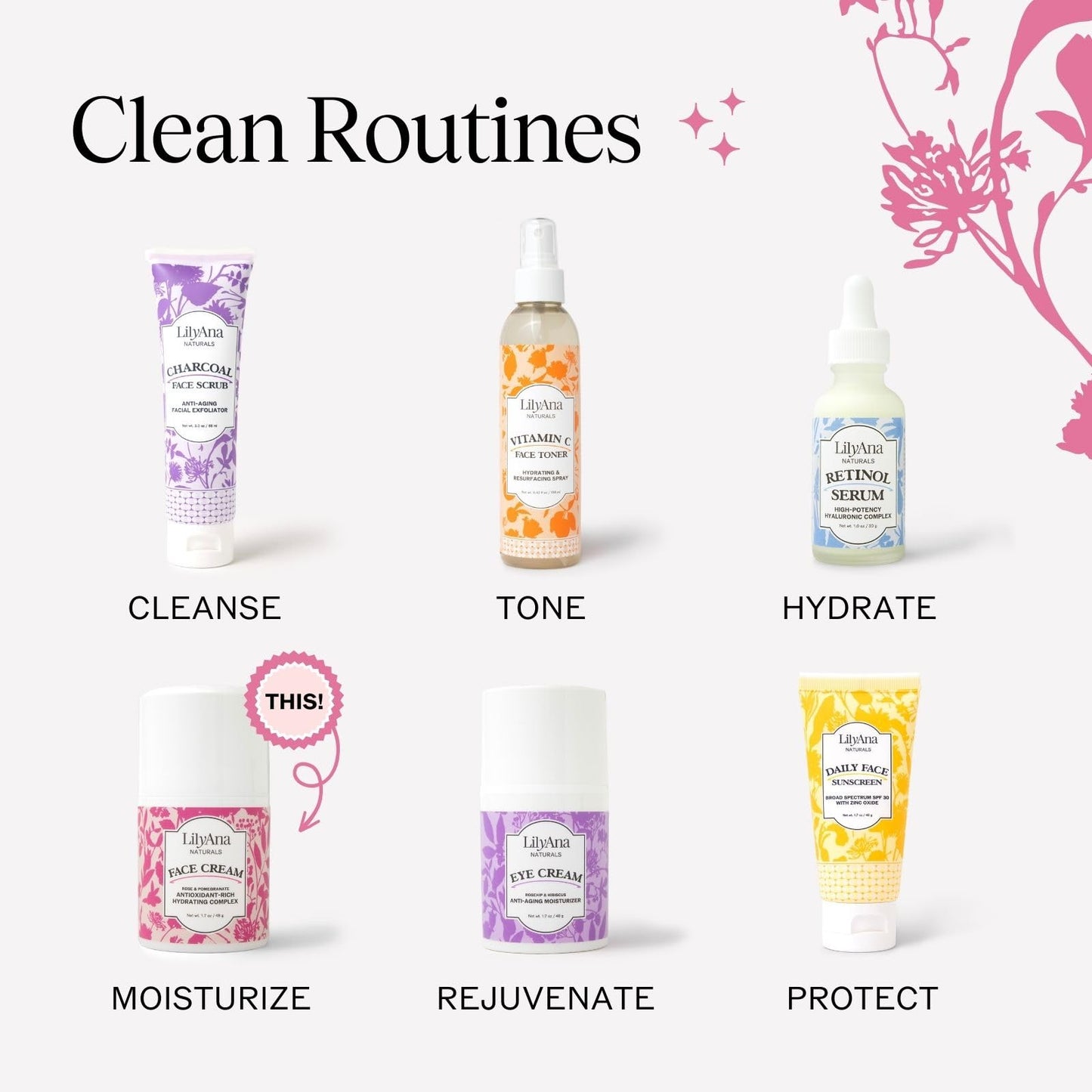 LilyAna Naturals Face & Neck Moisturizer Cream for Dry Skin & Dark Spot Brightening with Rose & Pomegranate Extracts, 1.7oz