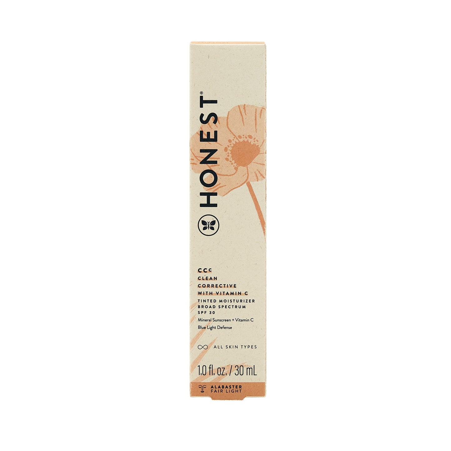 Honest Beauty CCC Clean Corrective with Vitamin C Tinted Moisturizer | Mineral SPF 30 | Vegan + Cruelty Free | Alabaster Fair Light, 1 fl oz