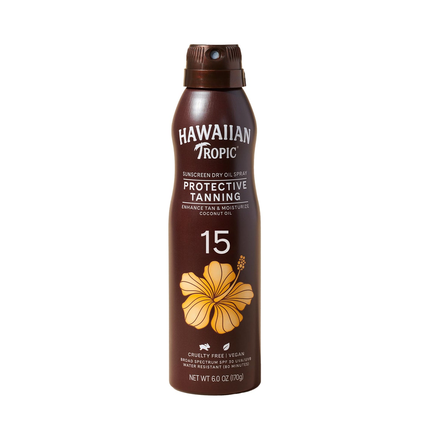 Hawaiian Tropic Dry Oil Tanning Spray Sunscreen SPF 15, 6oz | Protective Sun Tanning Oil with SPF 15 Sunscreen, Oxybenzone-Free, 6oz