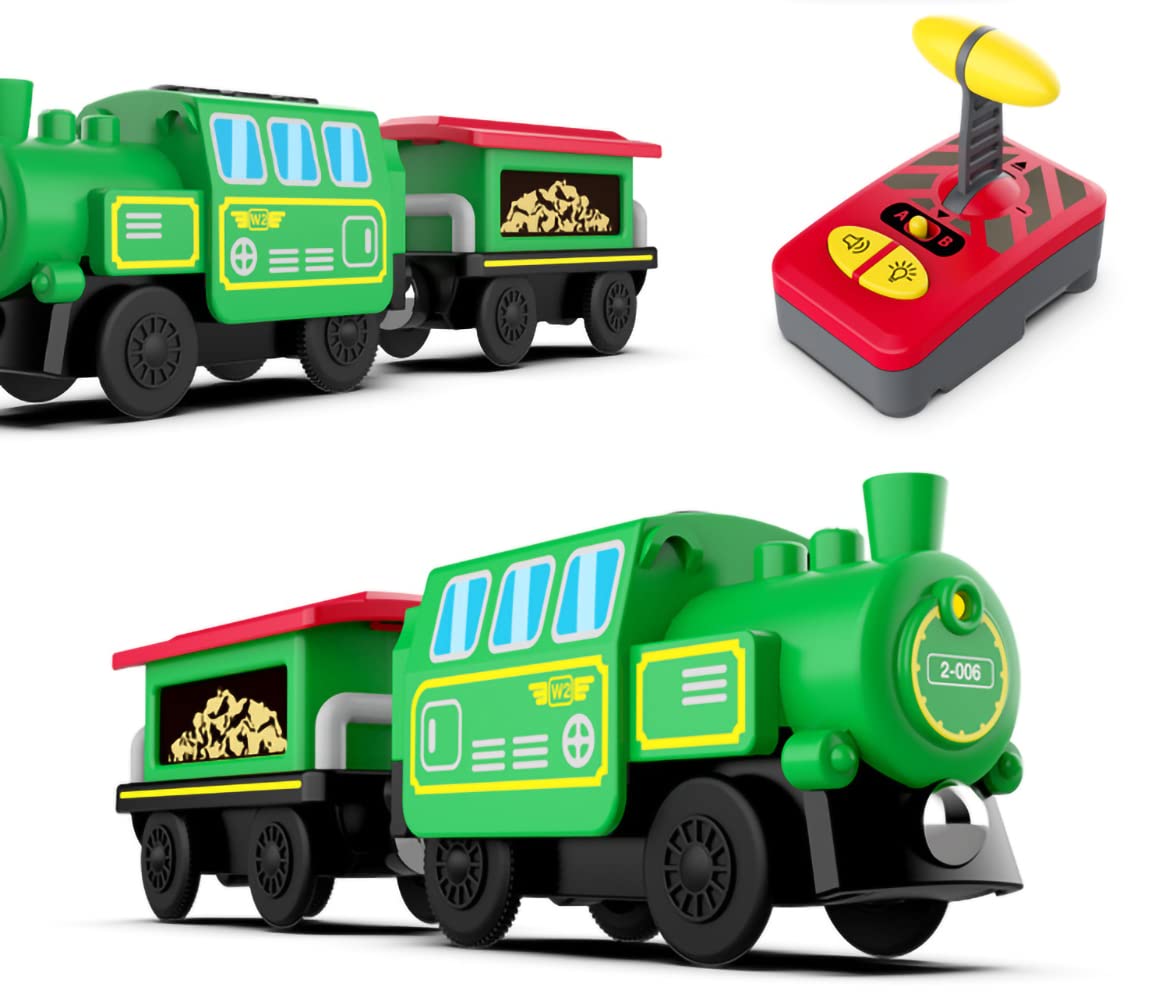 Wooden Battery Operated Locomotive Train with Remote Control – Fits All Major Track Sets, Powerful Engine (Batteries Not Included)