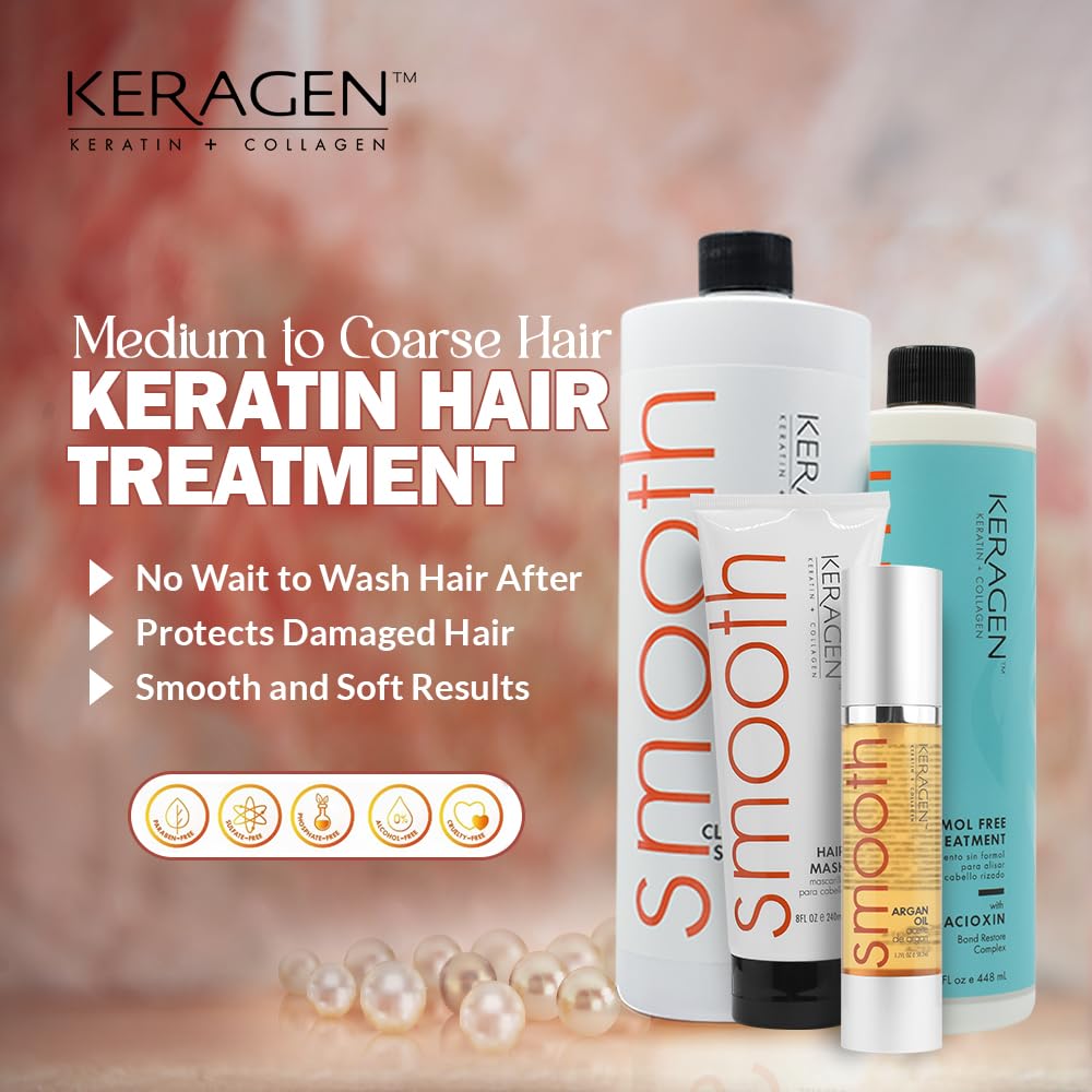 Keragen Brazilian Keratin Smoothing Treatment 16 Oz | Formaldehyde-Free Blowout Kit | Organic Keratin & Collagen for Frizzy, Dry, Damaged Hair | Salon Results at Home