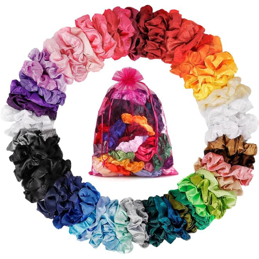 ADRIONE Satin Scrunchies for Women & Girls - 60 Pack Silk Scrunchies for Curly Hair