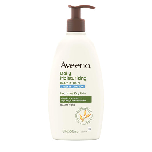 Aveeno Sheer Hydration Daily Lotion, Fragrance-Free, Prebiotic Oat Moisturizer, Fast-Absorbing, Lightweight Body Lotion for Dry Skin, 18 fl oz