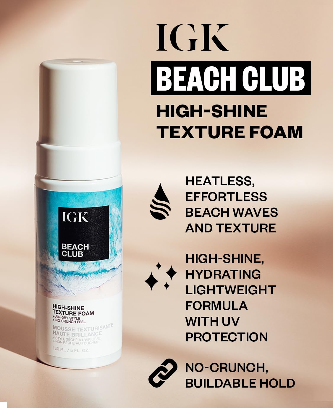 IGK BEACH CLUB High-Shine Texture Foam, 5 Fl Oz