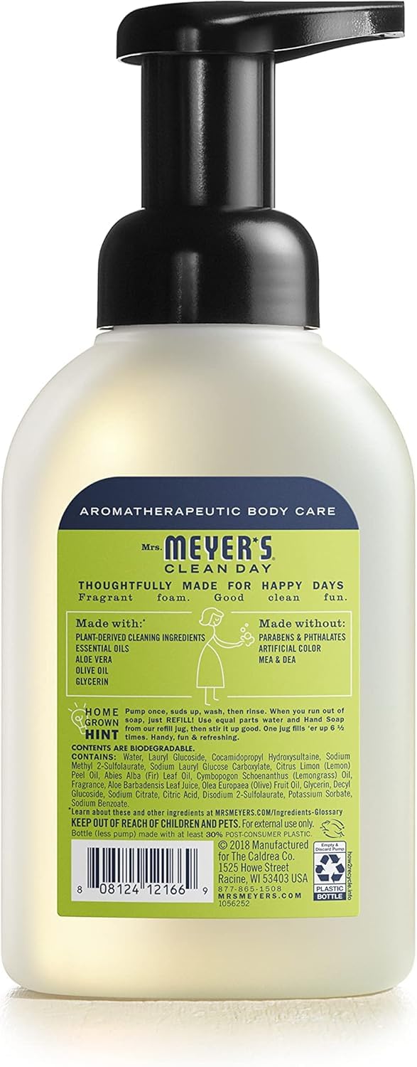 MRS. MEYER'S CLEAN DAY Foaming Hand Soap, Biodegradable Formula, Lemon Verbena, 10 oz