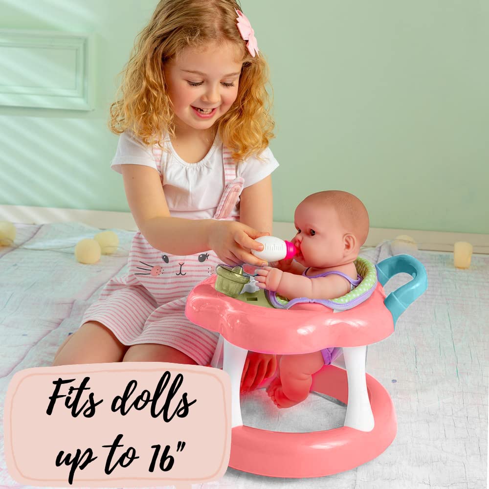 JC Toys - For Keeps Playtime! | Baby Doll Walker Gift Set | Fits Dolls up to 17" | Cloth Seat for easy use and Play Accessories | Ages 2+