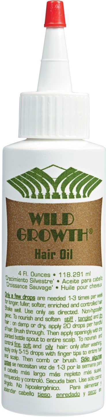 Wild Growth Hair Oil bottle with red cap and green label on white background