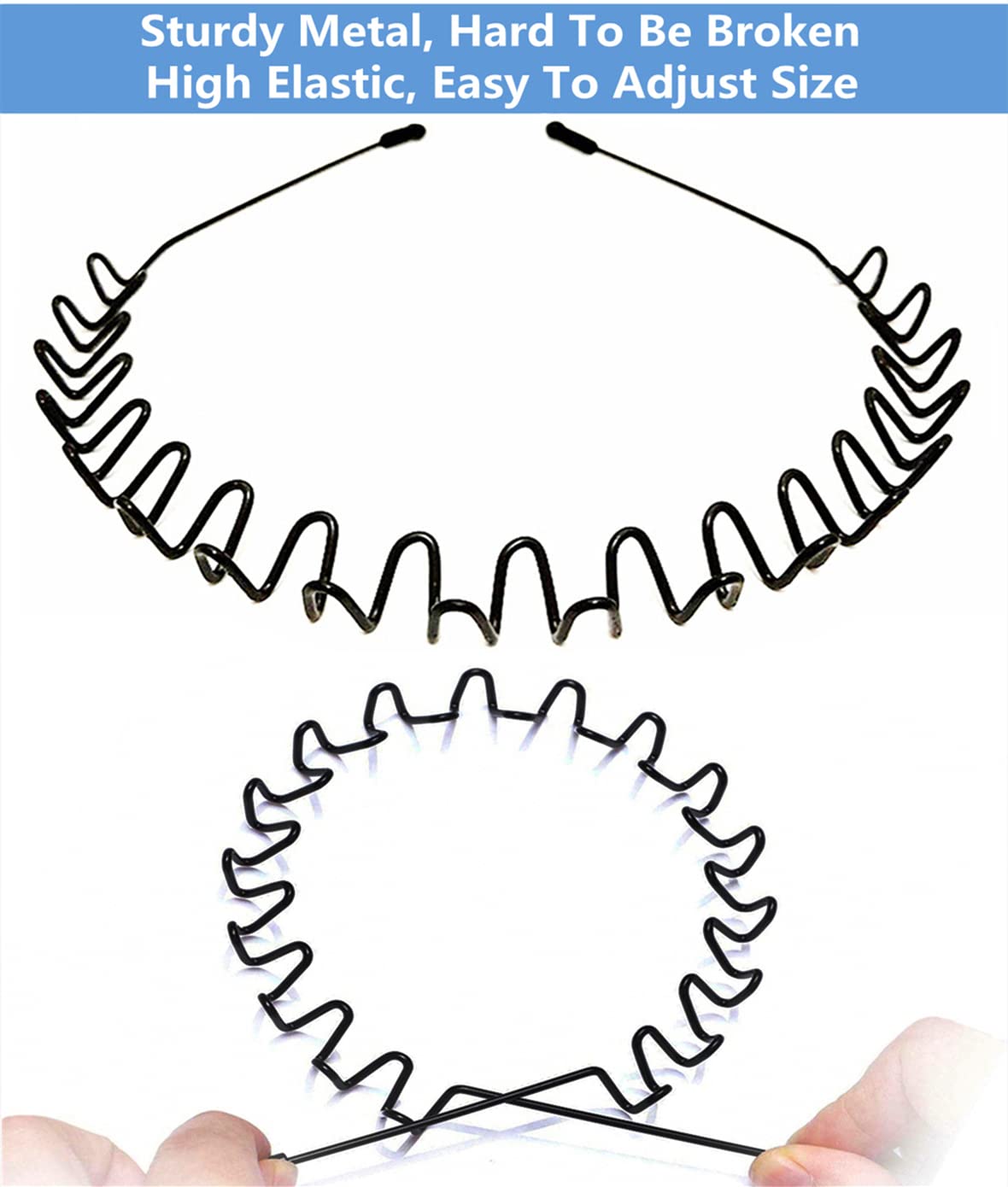 bodbop Metal Hair Band for Men & Women – Unisex Black Wavy Spring Headband, Non-Slip Elastic Hoop for Sports, Stylish & Durable Headwear