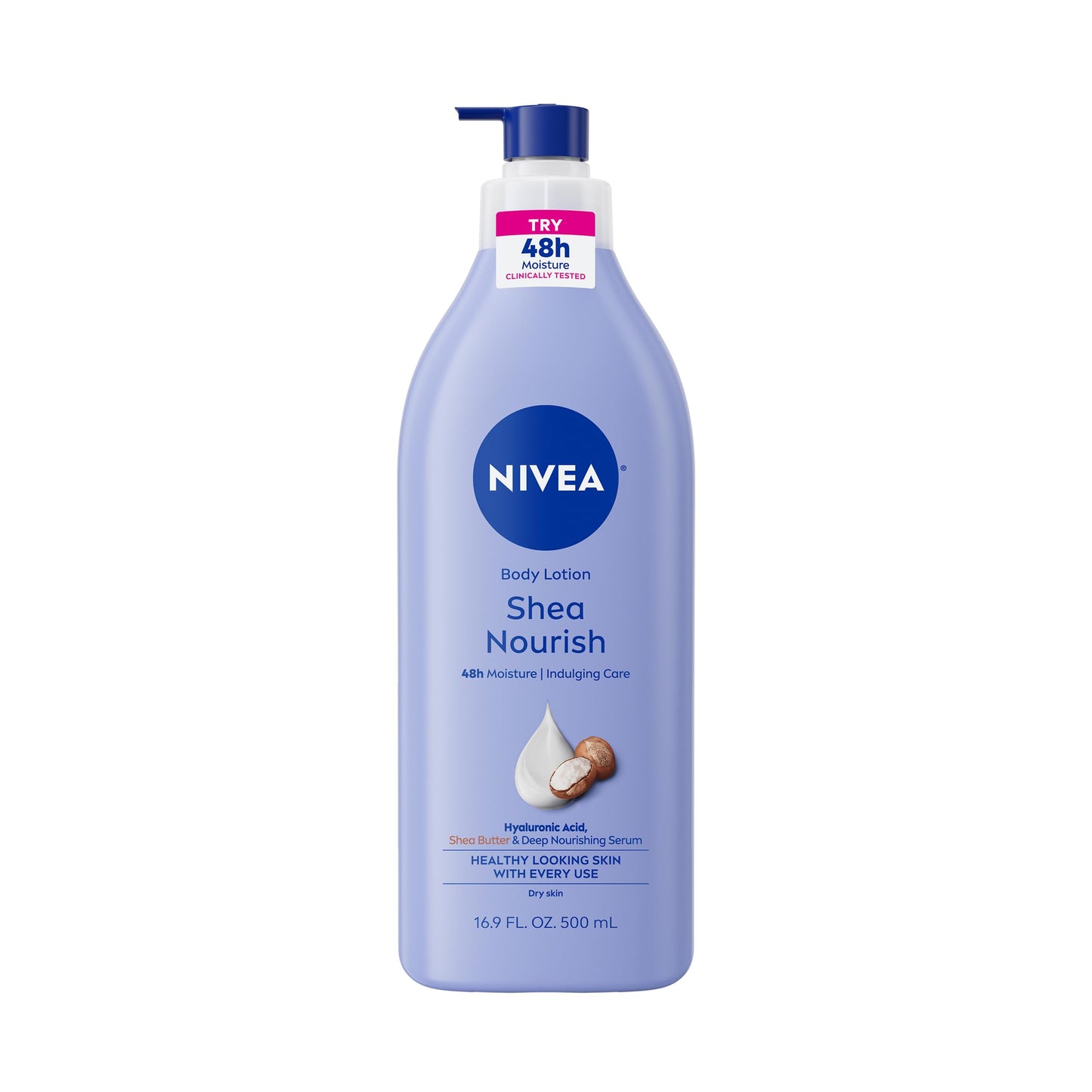 NIVEA Shea Nourish Body Lotion – 48-Hour Moisturizer for Dry Skin with Hyaluronic Acid, Shea Butter & Nourishing Serum, 16.9 fl oz Pump