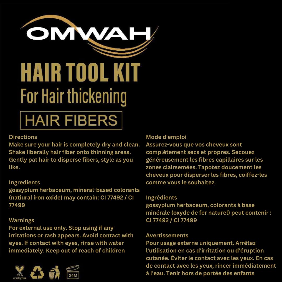 OMWAH Natural Hair Fibers for Thinning Hair 2-in-1 Kit – 27.5g Bottle with Spray Applicator Pump – Conceals Hair Loss & Adds Volume (Dark Brown)