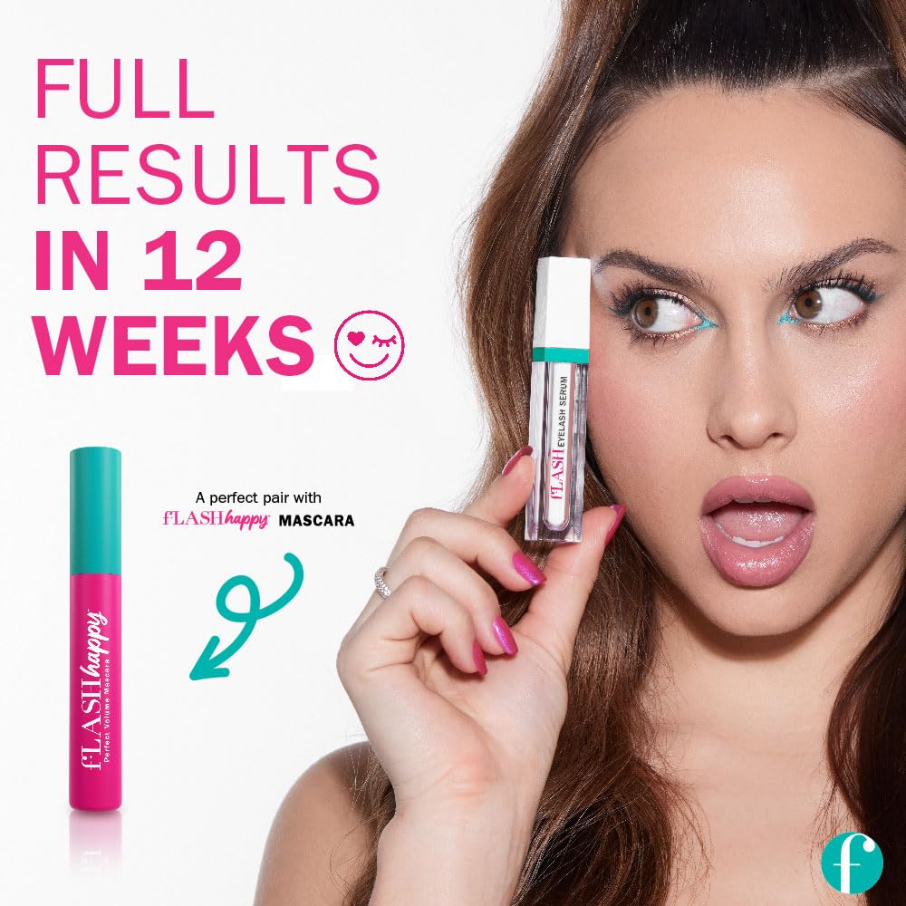 FLASH Eyelash Serum for Longer, Curled Lashes – Strengthens & Enhances, Safe for Sensitive Eyes & Contact Wearers, 2mL, 3-Month Supply