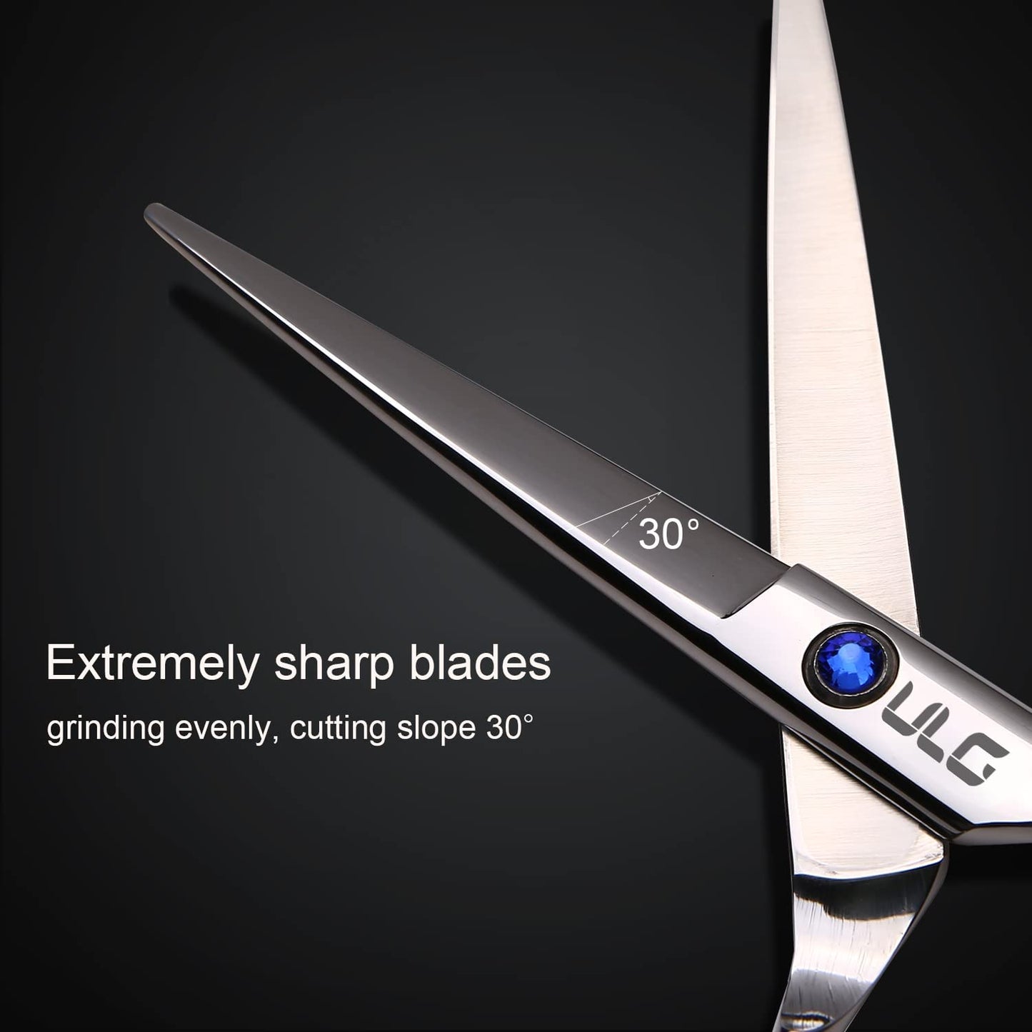 ULG Professional 6.5” Hair Cutting Scissors for Right-Handed Stylists – Razor Edge Barber Shears, Japanese Stainless Steel, Hand Sharpened Blue