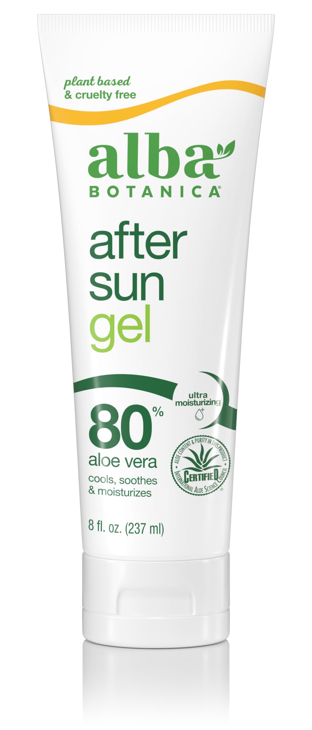 Alba Botanica Aloe Vera Gel 80% – Cooling After Sun Skin & Face Treatment, Soothing Moisturizer, 8 fl. oz Tube