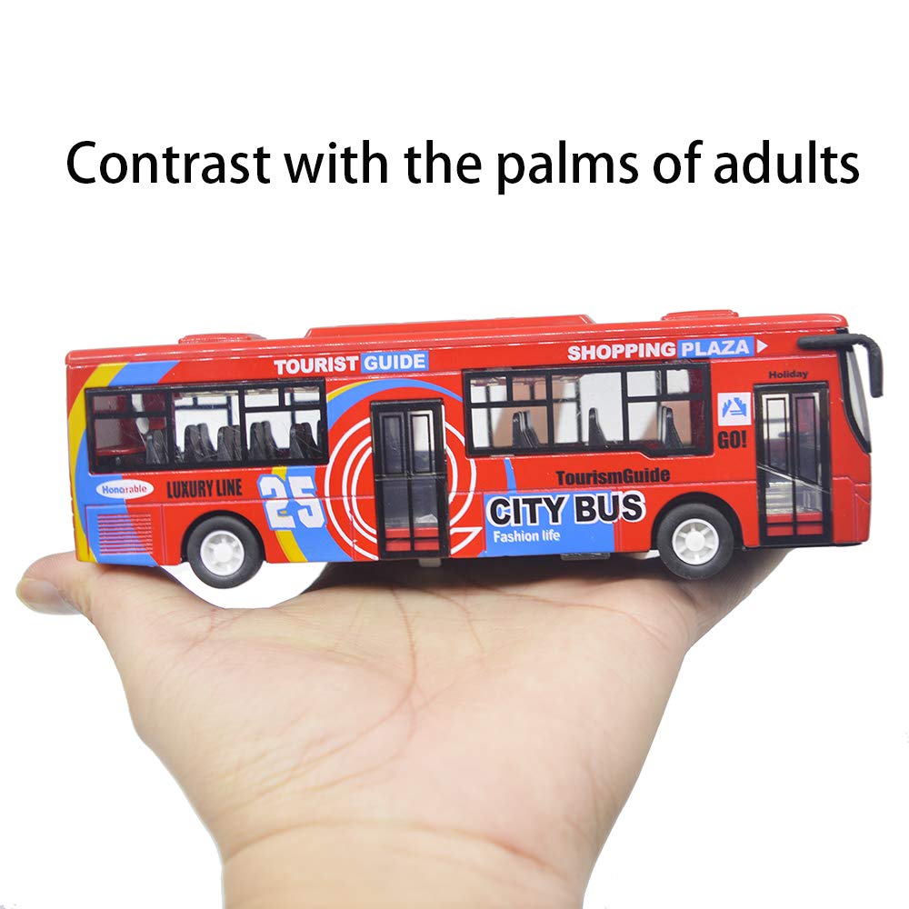 Ailejia City Bus Die Cast Pull Back Vehicles Mini Buses Model Car Toys With Lights and Music - Boys' Red Bus Toys