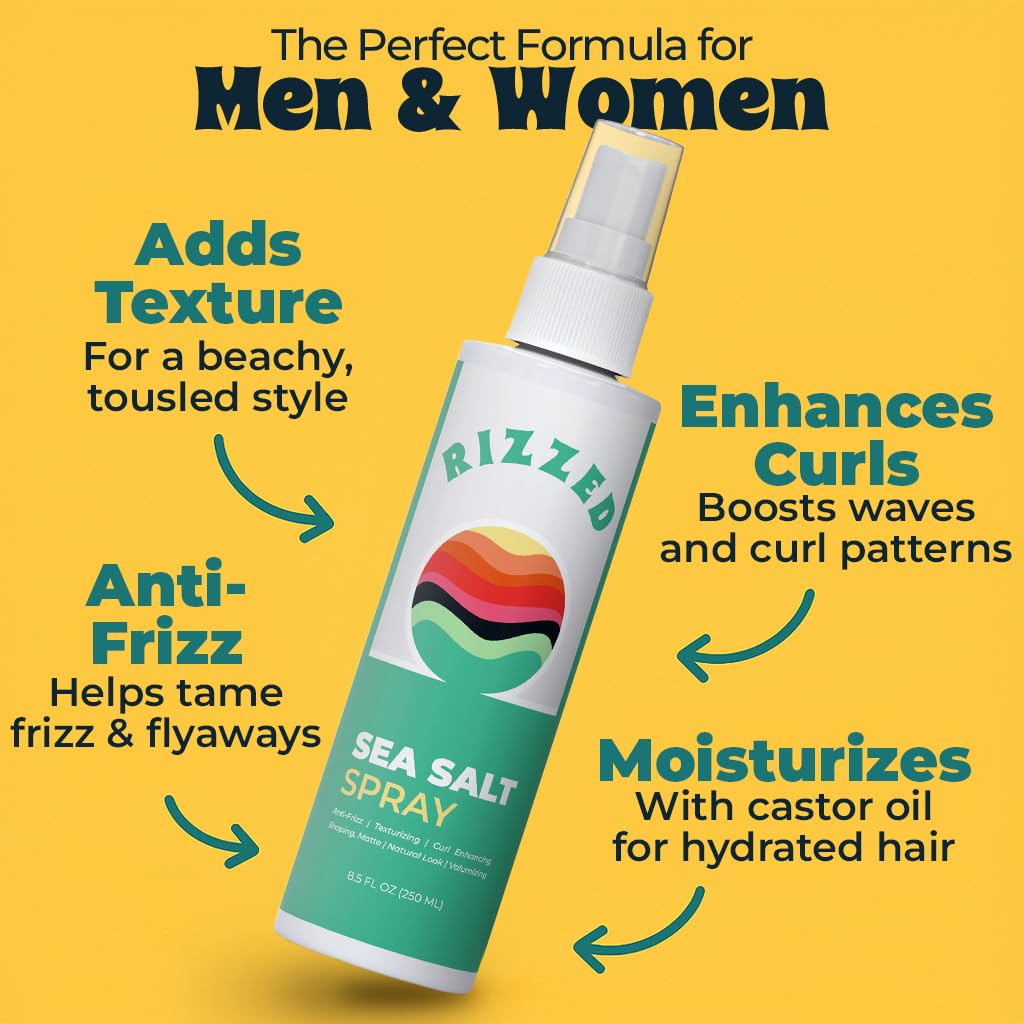 Rizzed™ Sea Salt Spray for Men – Texturizing Hair Spray with Castor Oil & Natural Ocean Salts – Adds Volume, Beach Waves & Matte Finish – 8.5oz