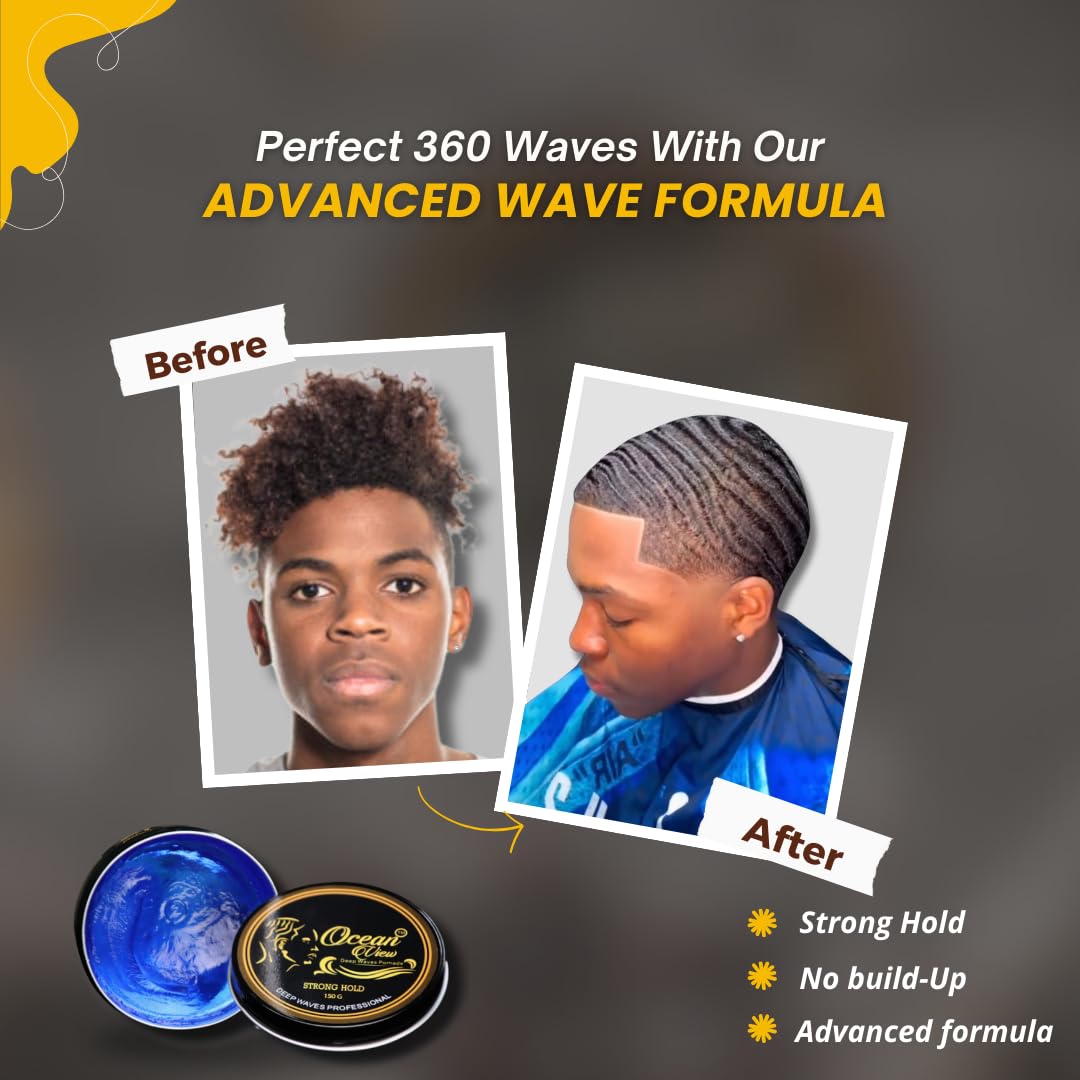 OCEAN VIEW DEEP WAVES Pomade - Water-Based Hair Cream for 360 Waves & Wolfing, Strong Hold, Easy to Wash, Smooth Application, 4oz