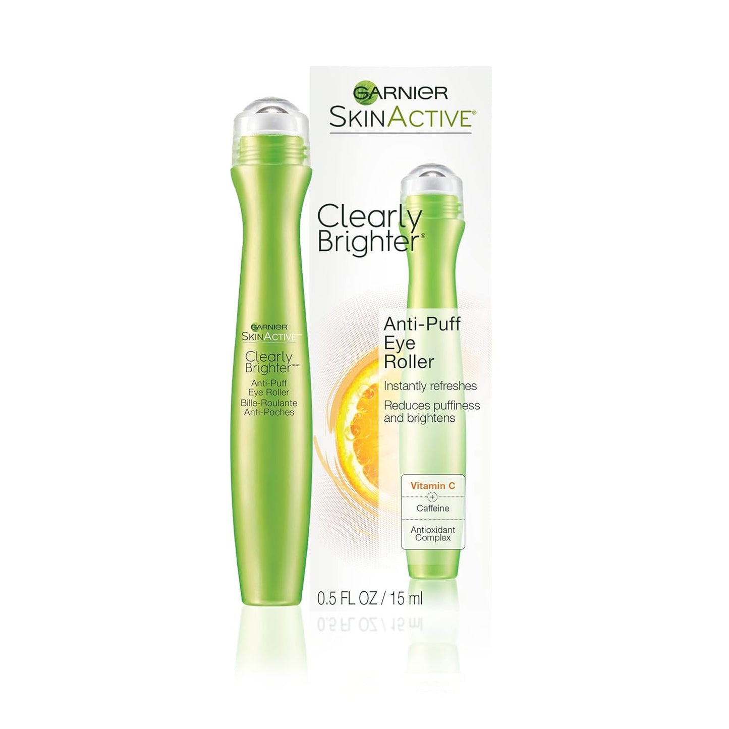 Garnier Clearly Brighter Anti-Puff Eye Roller with Caffeine & Vitamin C, Reduces Dark Circles & Under-Eye Bags, 0.5 fl oz, 1 Count