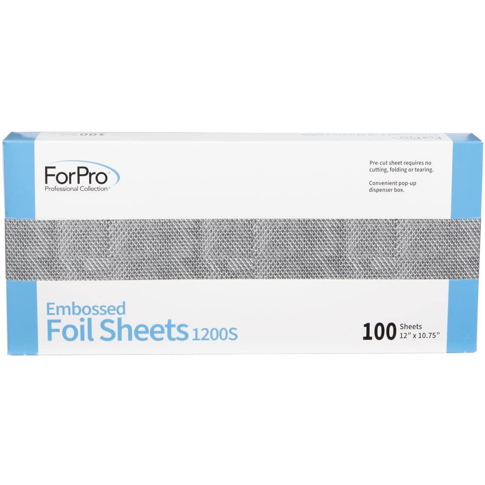 ForPro Embossed Foil Sheets 1200S – 100-Count Pop-Up Aluminum Foil for Hair Coloring & Highlights, Food Safe, 12”x10.75”, Salon Quality