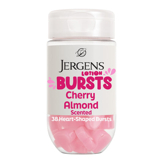 Jergens Cherry Almond Lotion Bursts, Squishy Heart-Shaped Moisturizer Bursts, Lotion Gifts for Teens, 38 Ct