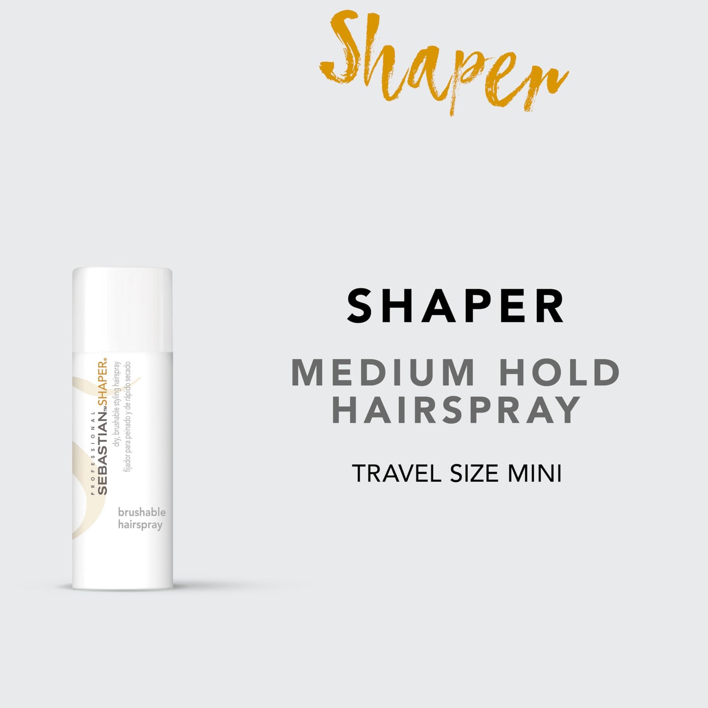 Sebastian Professional Shaper Mini Hairspray, 50 VOC% | Flexible to Medium Hold | Brushable with Control | Travel Size, 1.5 oz