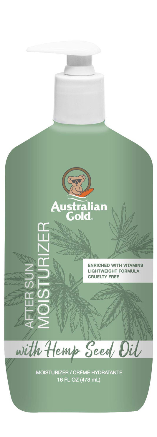 Australian Gold After Sun Moisturizing Lotion with Hemp Seed Oil, Enriched with Caffeine, Vitamin Blend, Dye Free, Vegan & PETA Approved, 16 Ounces