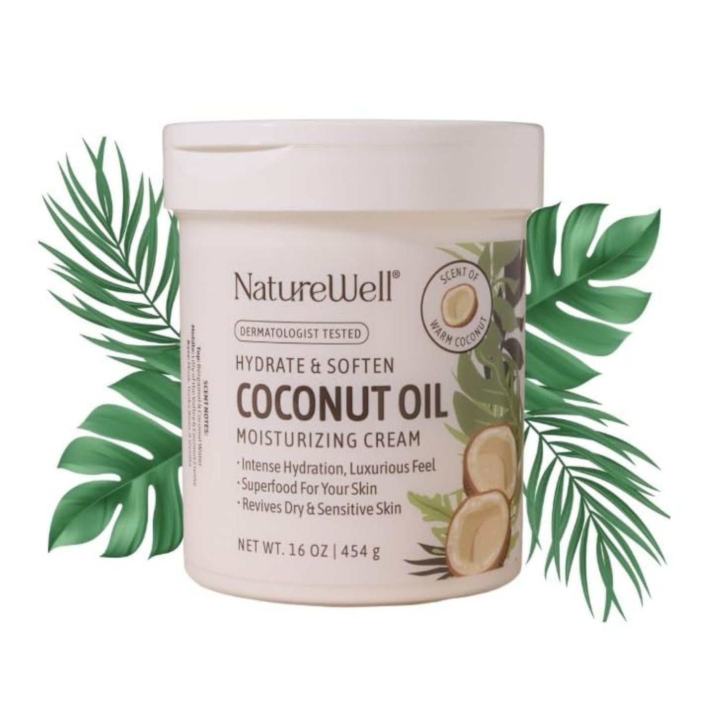 NATURE WELL Coconut Oil Moisturizing Cream – Hydrate & Soften Face, Body & Hands, Non-Greasy, Intense Hydration for Dry & Sensitive Skin, 16oz