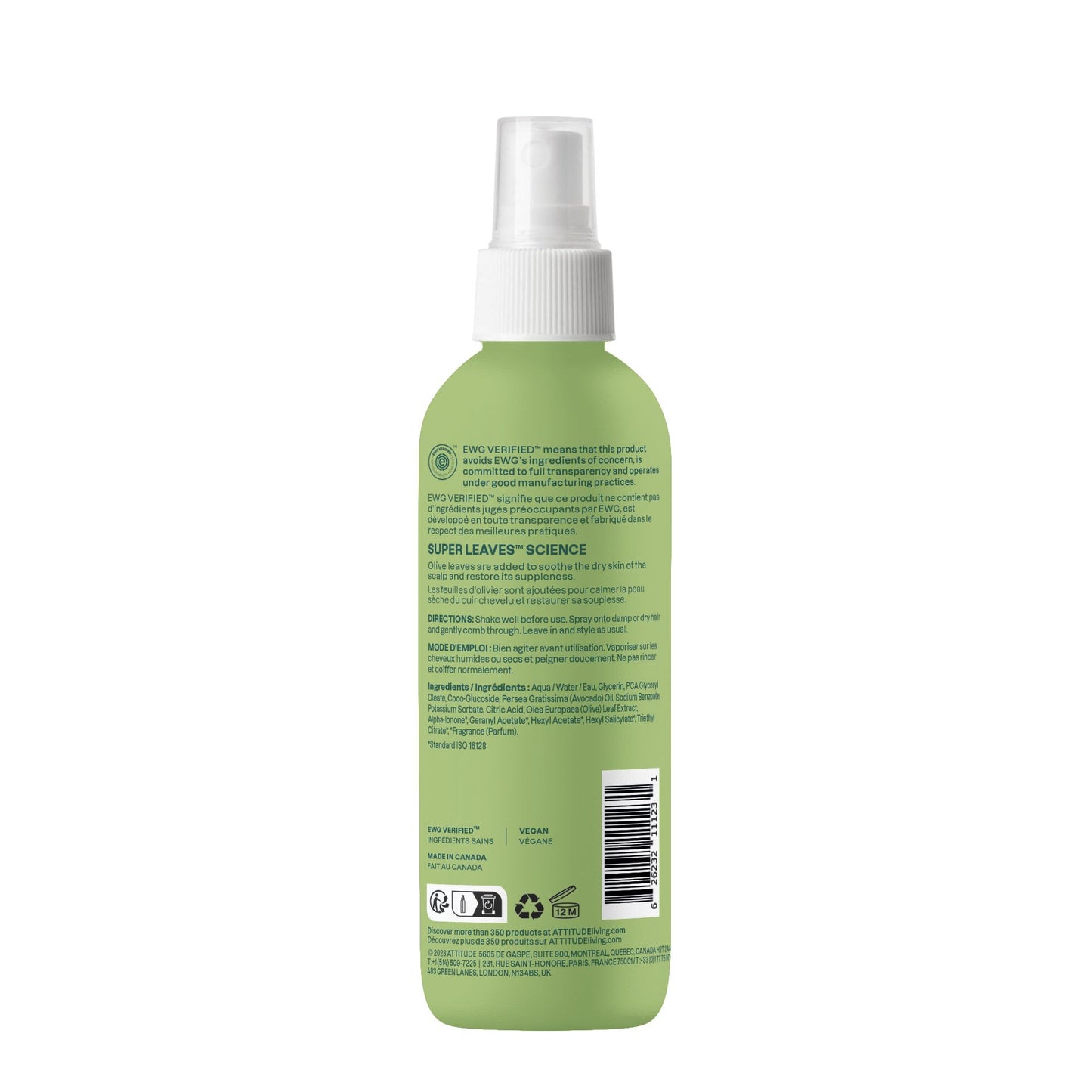 ATTITUDE Detangling Spray, EWG Verified, Vegan & Plant-Based Hair Care, Leave-In for Smooth & Manageable Hair, Pear & Amber Scent, 8 Fl Oz