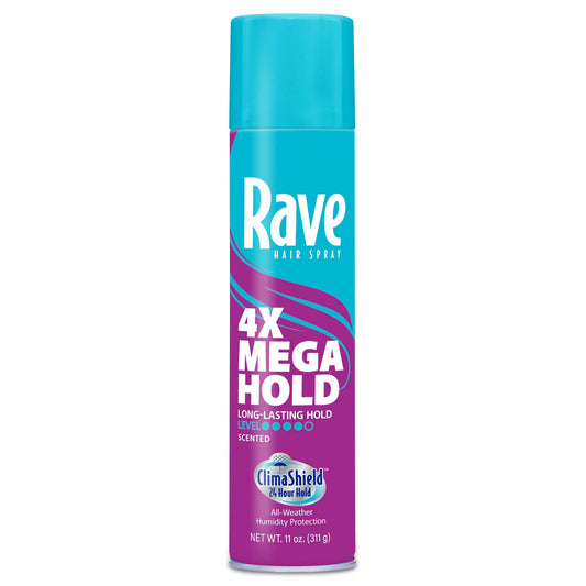 Rave 4X Mega Long-Lasting Firm Hold Scented Hair Spray for Heat Protection, Volume and Shine - ClimaShield for Extra Humidity & Minimizes Frizz